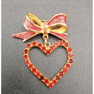 Heart Brooch Pin Beatrix Red Rhinestone Vintage Valentines Day Dangle Accent